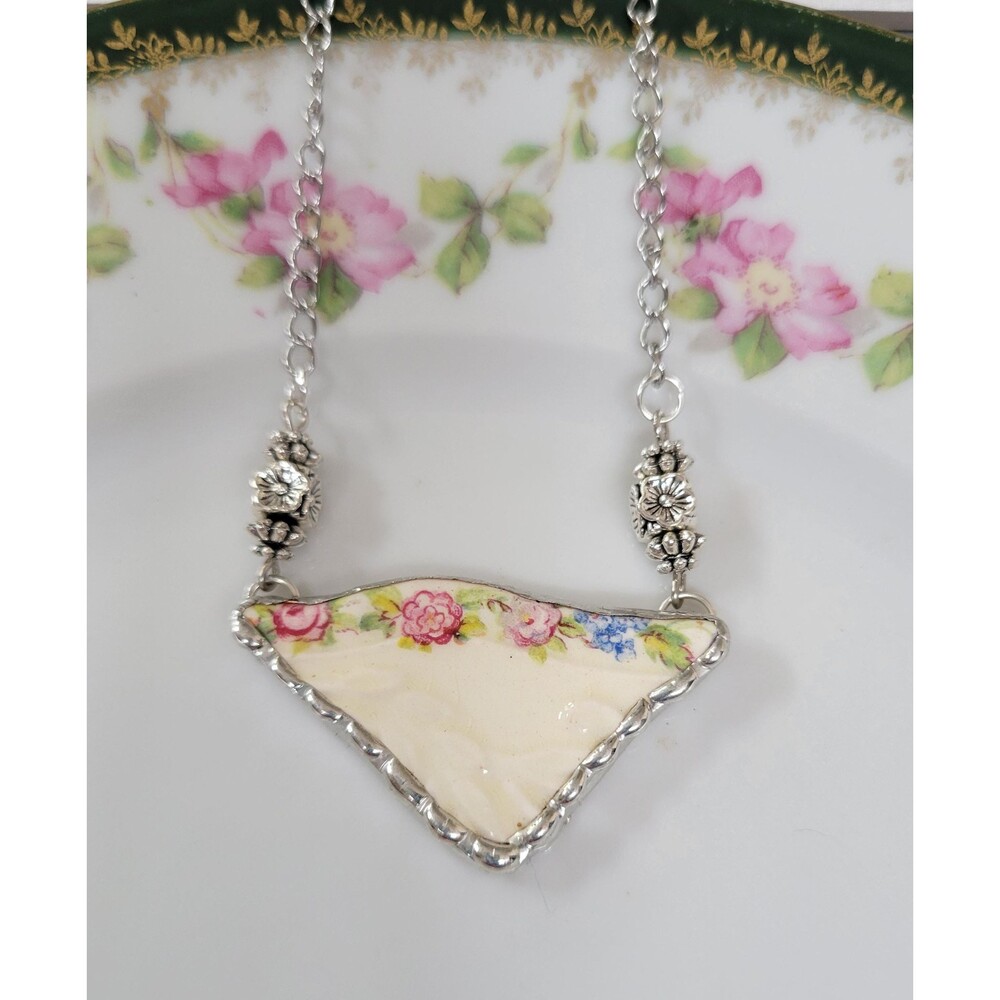 Broken China "Adam Antique by Steubenville" Embossed Soldered Pendant Necklace